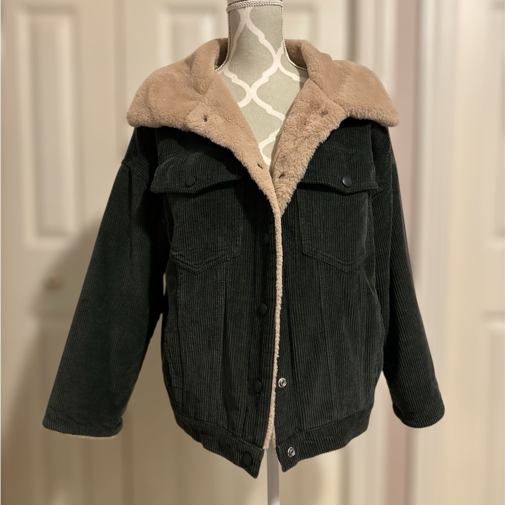 Blue Corduroy Jacket with Tan Lining